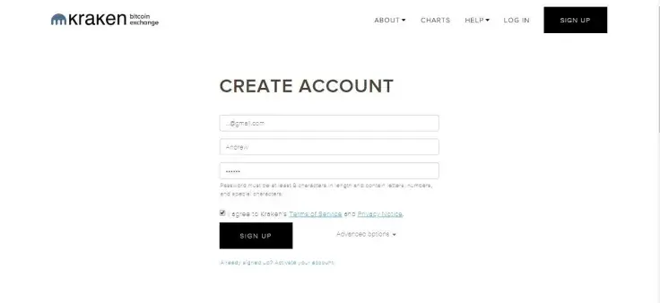 Create a new account with Kraken