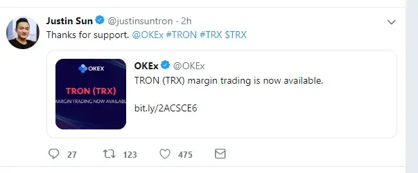 OKEs support for TRX