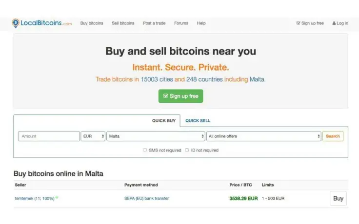 LocalBitcoins interface