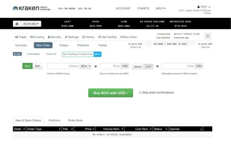 Kraken website interface