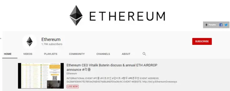 Fake Youtube Ethereum Channel