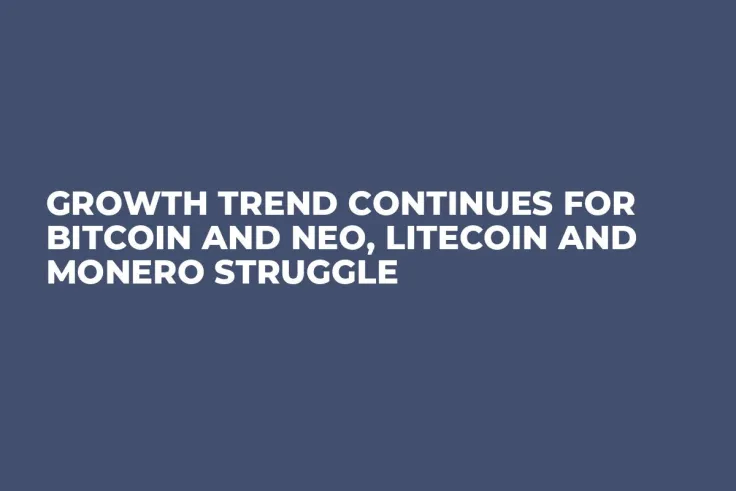 Growth Trend Continues For Bitcoin and NEO, Litecoin and Monero Struggle