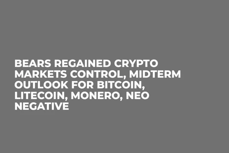 Bears Regained Crypto Markets Control, Midterm Outlook for Bitcoin, Litecoin, Monero, NEO Negative