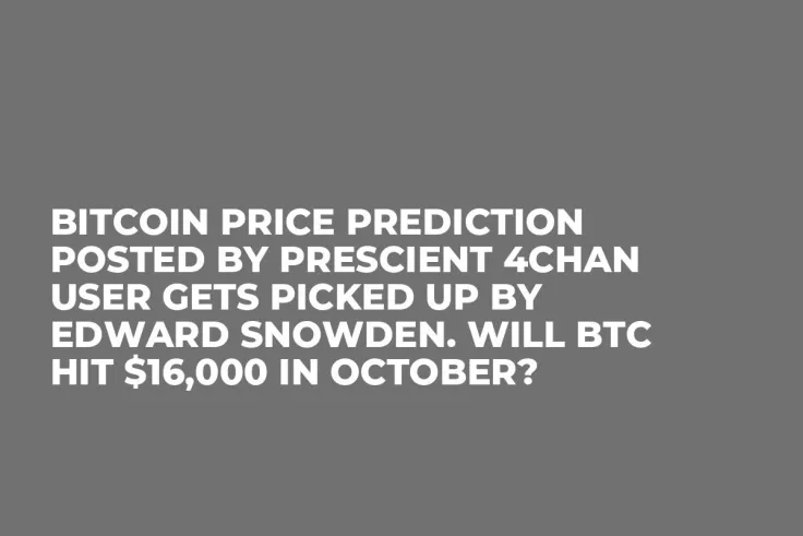 Bitcoin Price Prediction Posted by Prescient 4chan User Gets Picked Up by Edward Snowden. Will BTC Hit $16,000 in October?