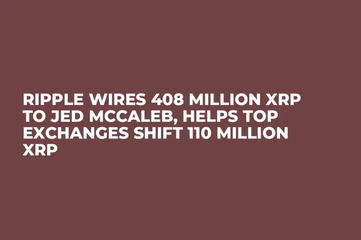 Ripple Wires 408 Million XRP to Jed McCaleb, Helps Top Exchanges Shift 110 Million XRP