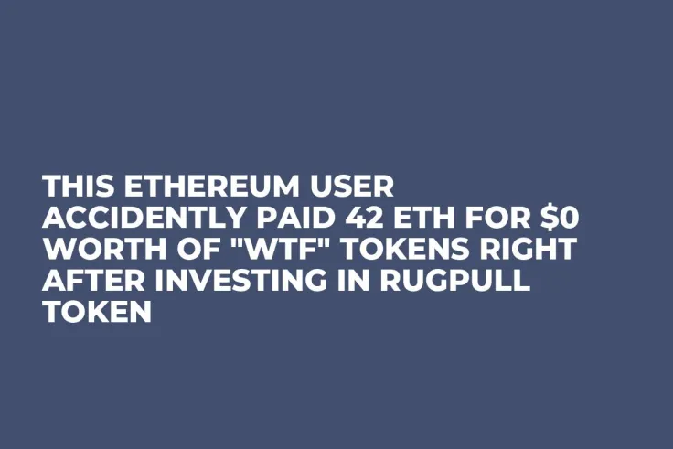 This Ethereum User Accidently Paid 42 ETH for $0 Worth of "WTF" Tokens Right After Investing in Rugpull Token