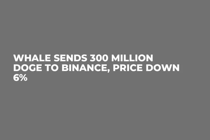 Whale Sends 300 Million DOGE to Binance, Price Down 6%