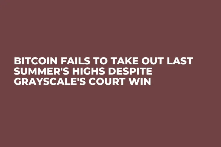 Bitcoin Fails to Take out Last Summer's Highs Despite Grayscale's Court Win