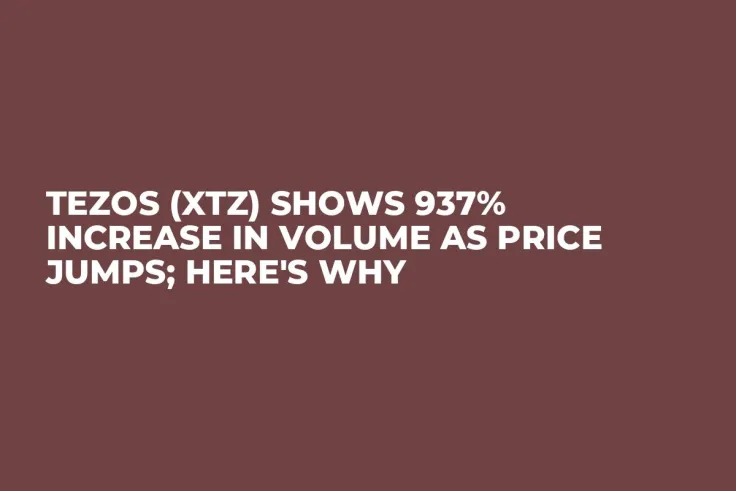 Tezos (XTZ) Shows 937% Increase in Volume as Price Jumps; Here's Why