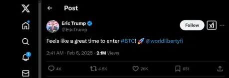 BTC promoción de Eric Trump