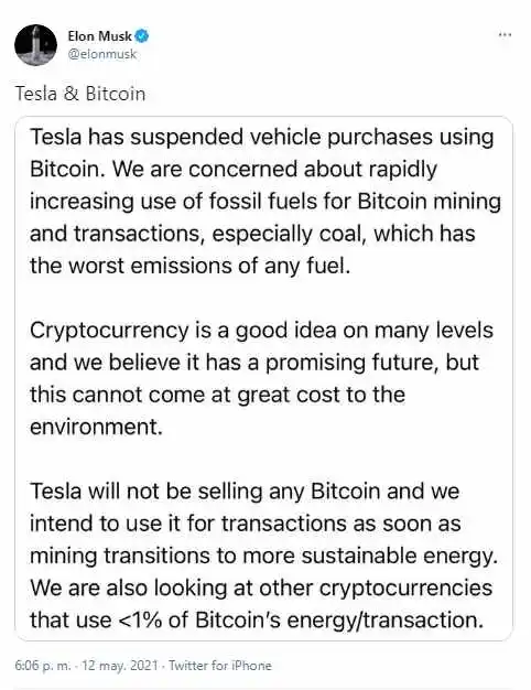 Noticias de Elon Musk y criptomonedas: Tesla deja de aceptar Bitcoin