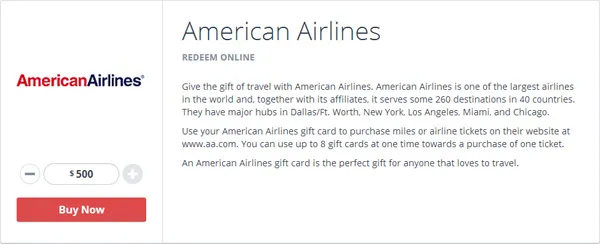 American Airlines on Gyft Screenshot