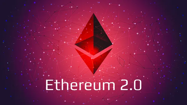 Picture of ethereum symbol with Ethereum 2.0 written underneath it.