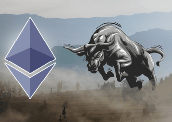 Picture of a bull surging towards an Ethereum logo