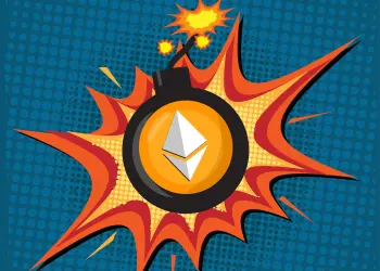 picture of a bomb with an ETH symbol on it, with the wick lit, and exploding