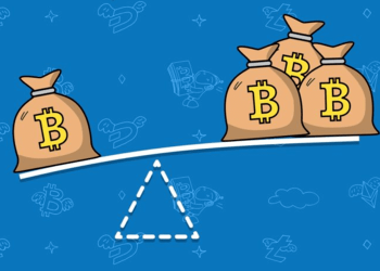 bags of bitcoin on a see-saw showing crypto leverage