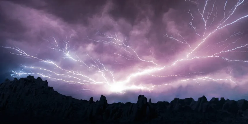 Lightning over a mountain