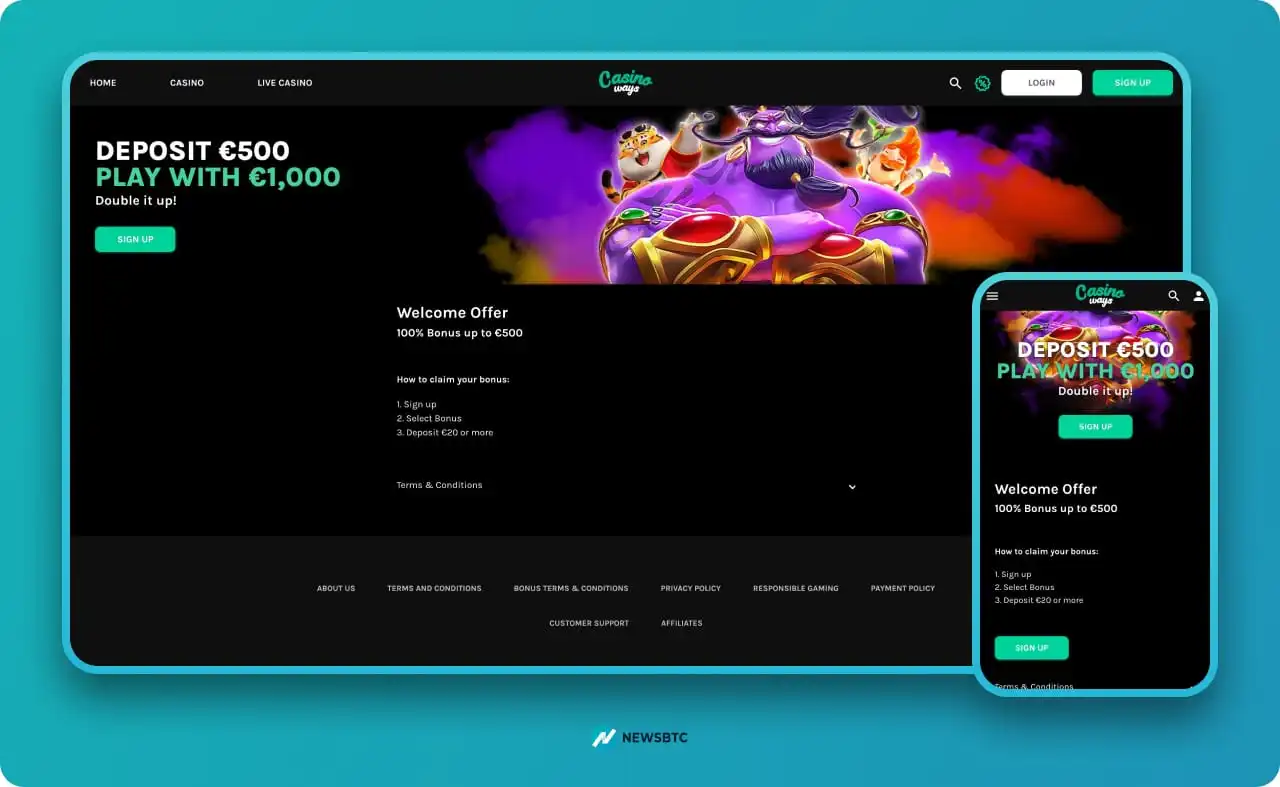 Welcome bonuses at Casinoways UK casio