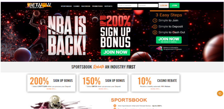 BetNow offshore sportsbook homepage