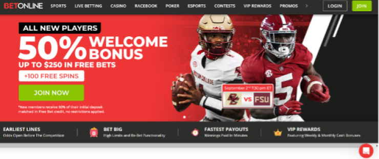 BetOnline welcome bonus and free bets offer