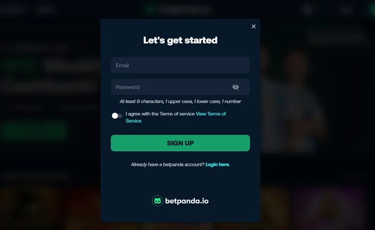 betpanda sign up form