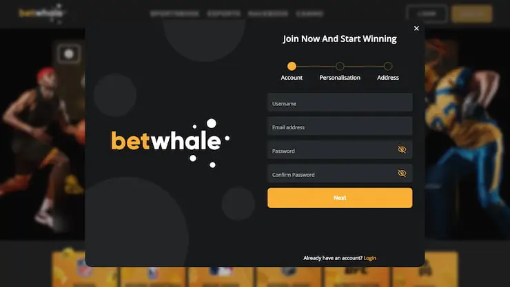 The registration page at BetWhale