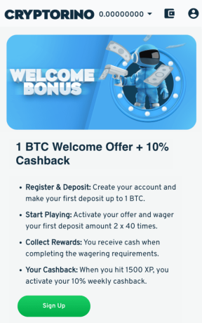 welcome offer description Cryptorino