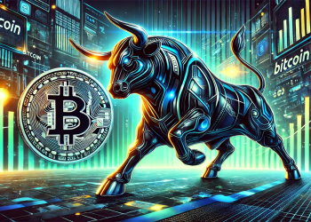crypto bull run depicted as a cyberpunk bull with bitcoin imagery