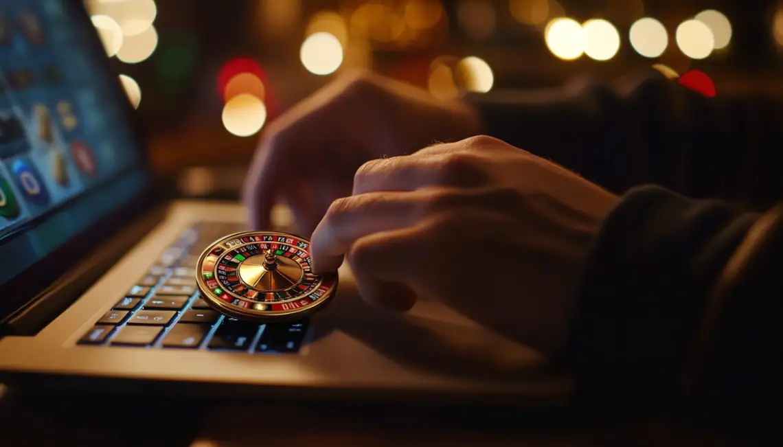 An image of a person playing online roulette on their laptop