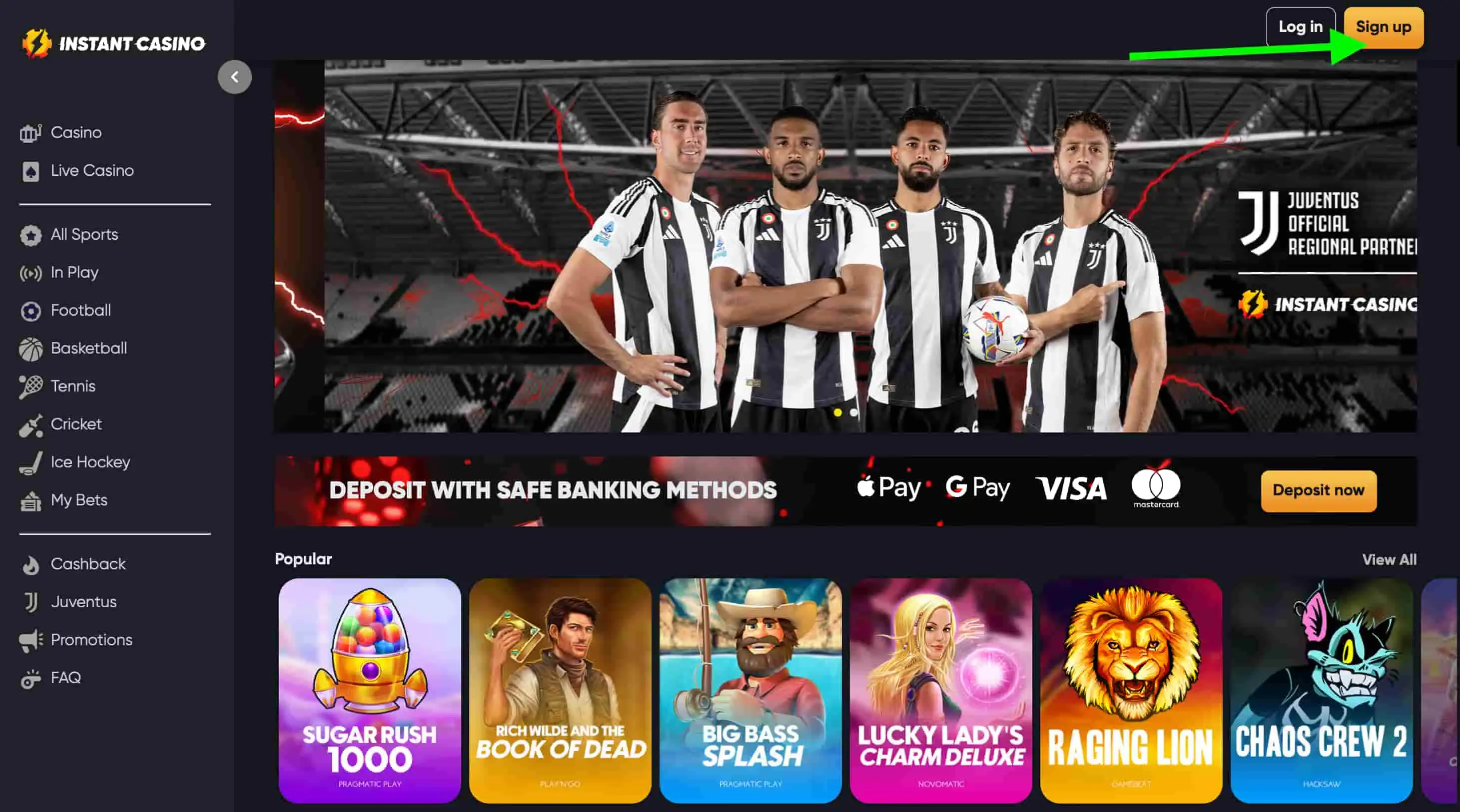 Instant Casino home page