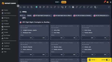 Instant Casino UFC odds