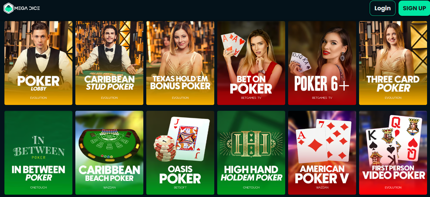 Druhy live pokeru na Mega Dice