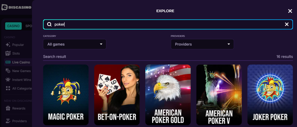 Live poker na DisCasino