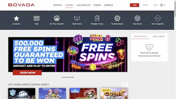 Bovada review casino homepage