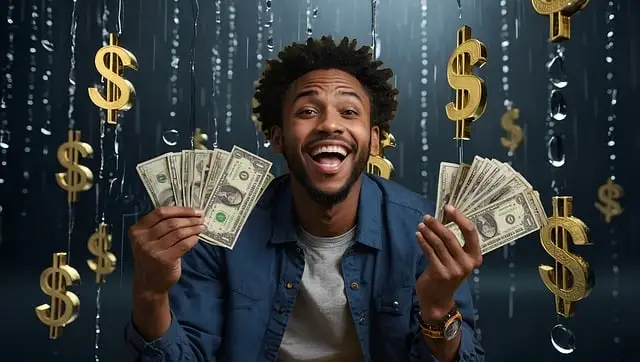 Hombre de negocios amontonando dinero