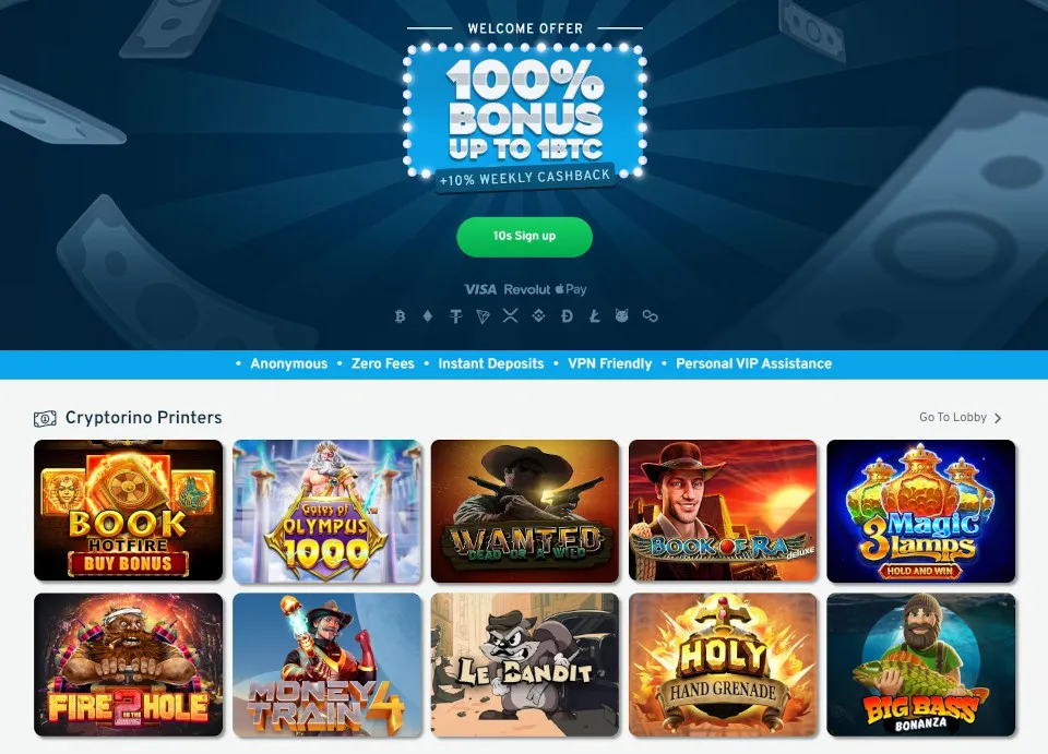 игровой сайт cryptorino главная страница