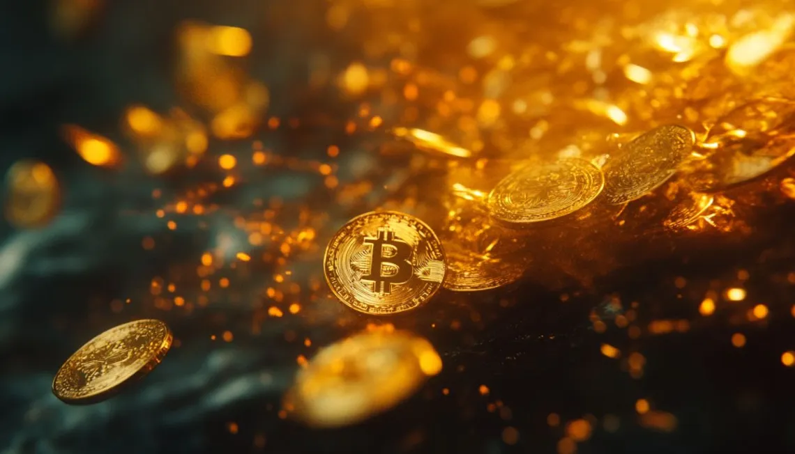 複数の黄金色ビットコイン