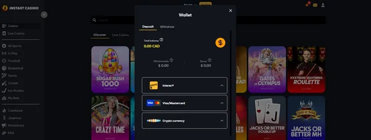instant casino deposit wallet