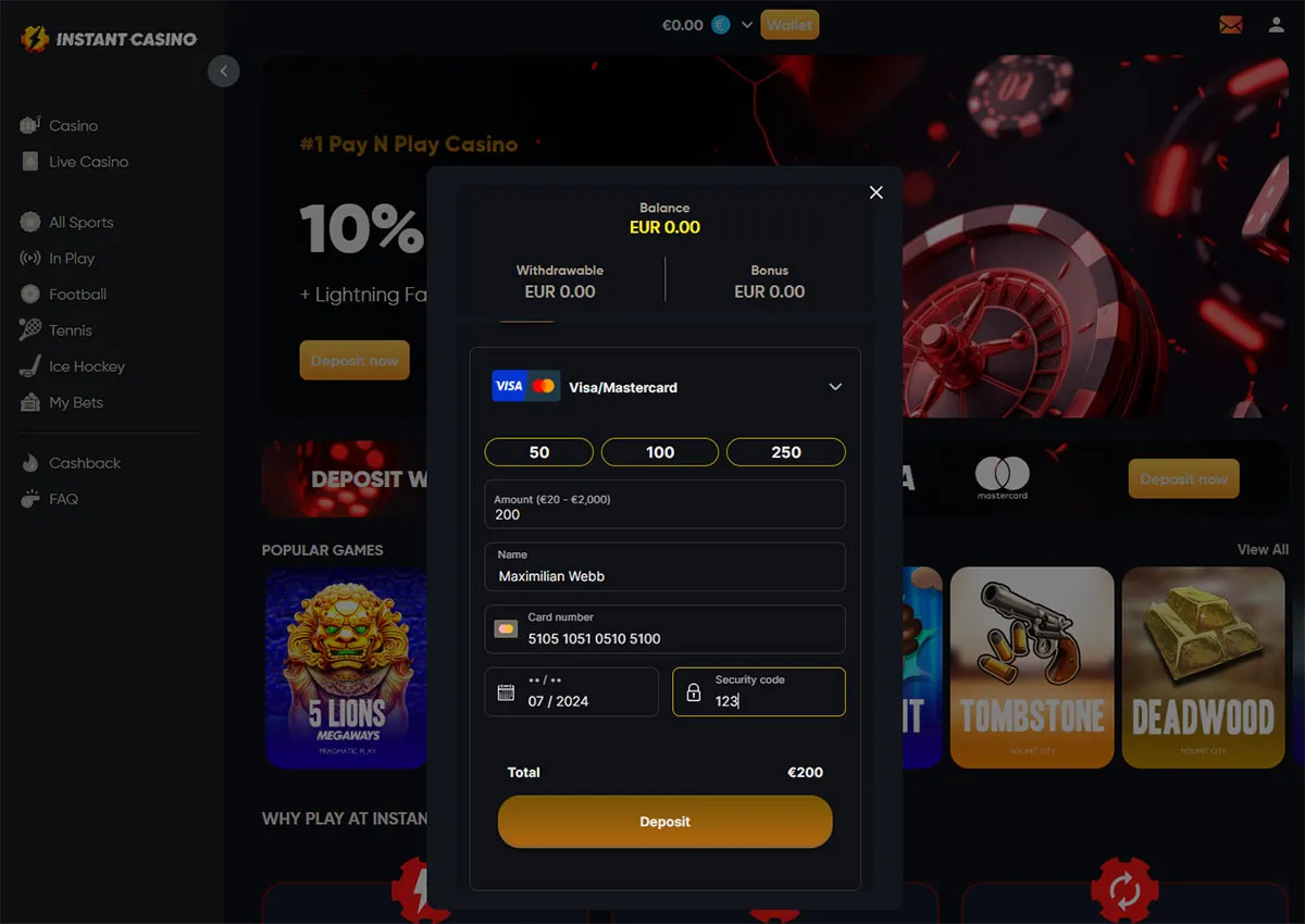 Instant Casino Einzahlung