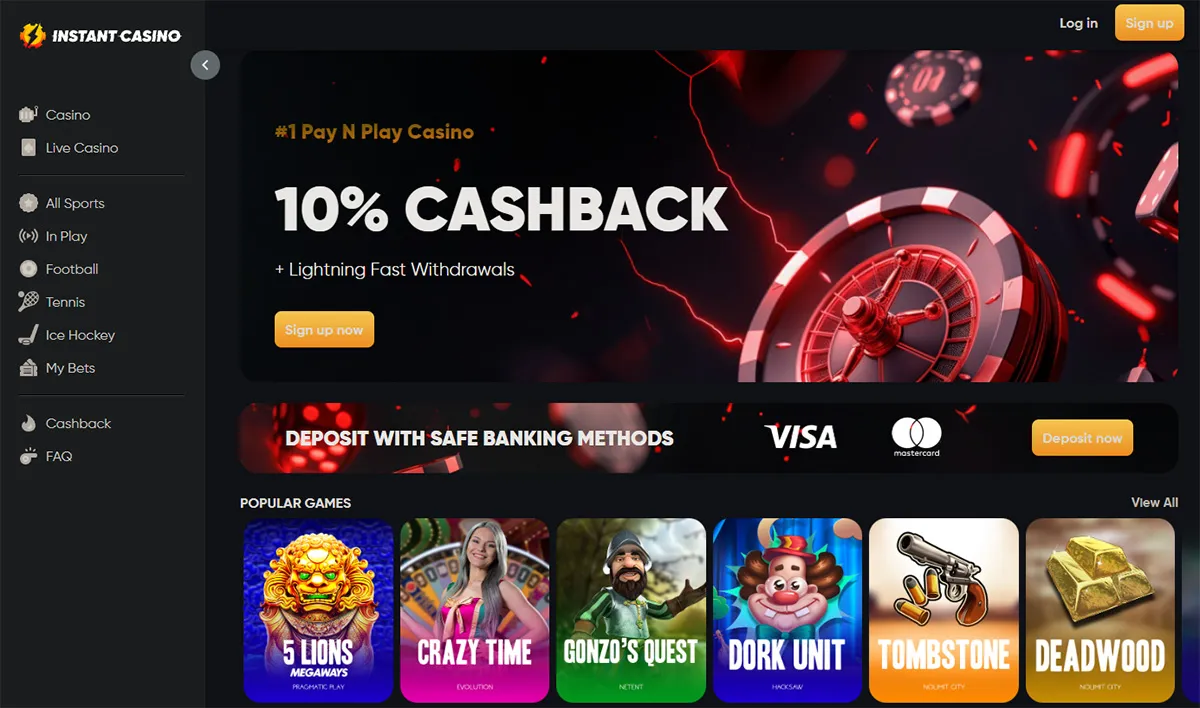 Instant Casino Homepage Angebot