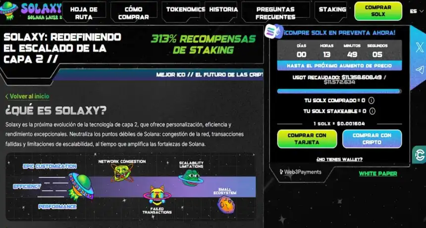 El proyecto de capa 2 Solaxy supera los 11 millones de dólares en preventa.