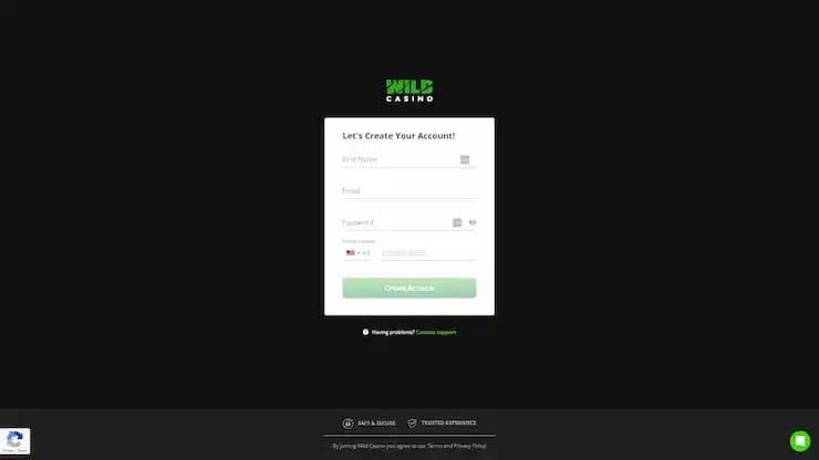 wild casino sign up process