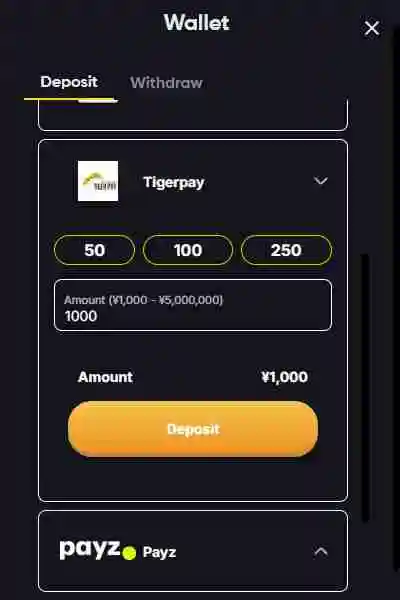 タイガーペイ入金