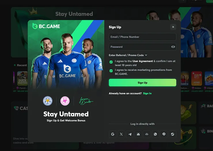 bc game sign up page