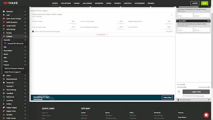 BetOnline Odds on Indian Premier League