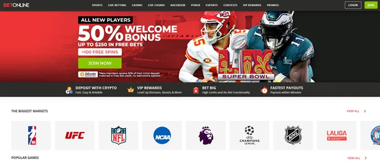 betonline sports bonus and sports markets