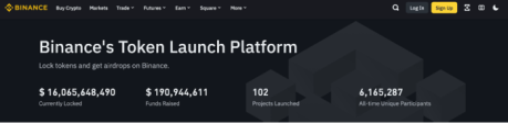 Binance Launchpad landing page