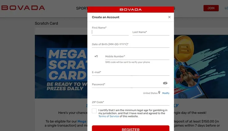 bovada sign up form