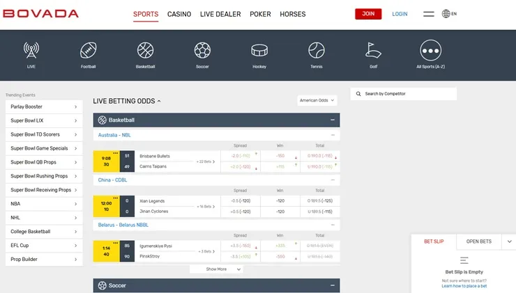 bovada review sportsbook page