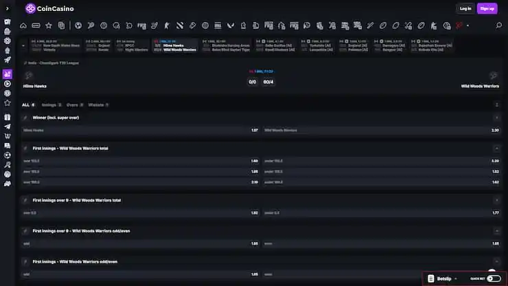CoinCasino Online Cricket Betting Page